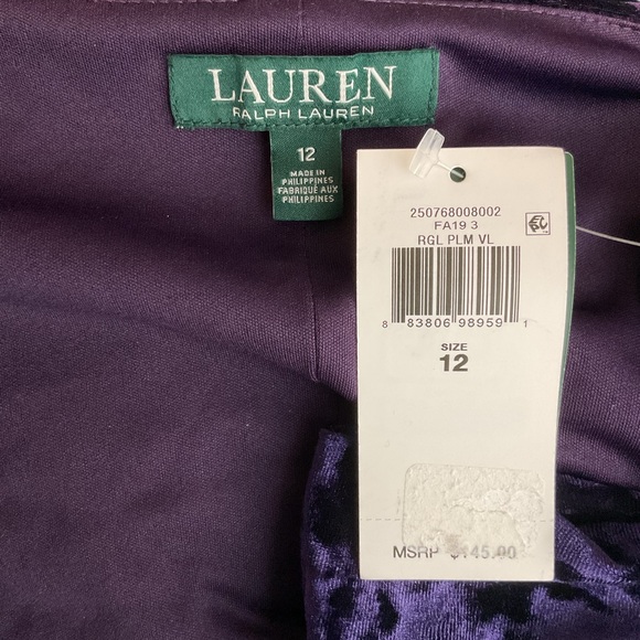 Lauren Ralph Lauren Size 12 Purple Velvet Sheath Surplice Faux Wrap Tie Dress - Picture 7 of 10